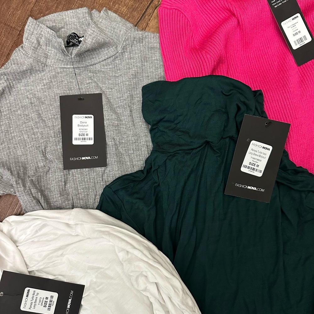 Fashion Nova Turtleneck Tops - Gray, Pink, Green, White